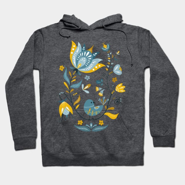 Cute Scandinavian Hand-drawn Folk Art Hoodie by Raluca Mateescu